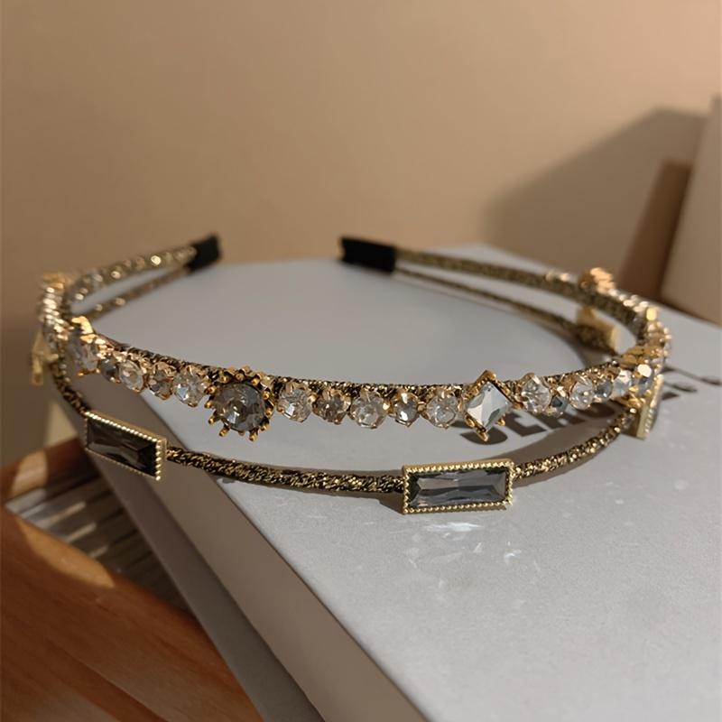 New French Super Double Row Rhinestone Women'S Hair Additions Elegant Temperament Retro Beaded Shiny Diamond Headband