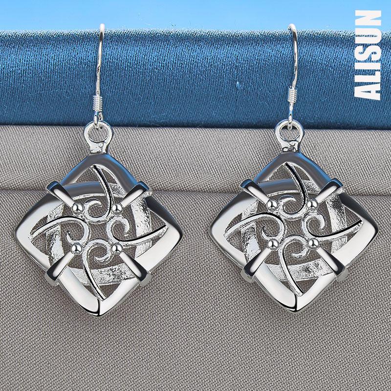 925 Srebro Sterling Kwadratowe Geometryczne Wisiorki Piercing Kolczyki Modna Biżuteria Ślubna