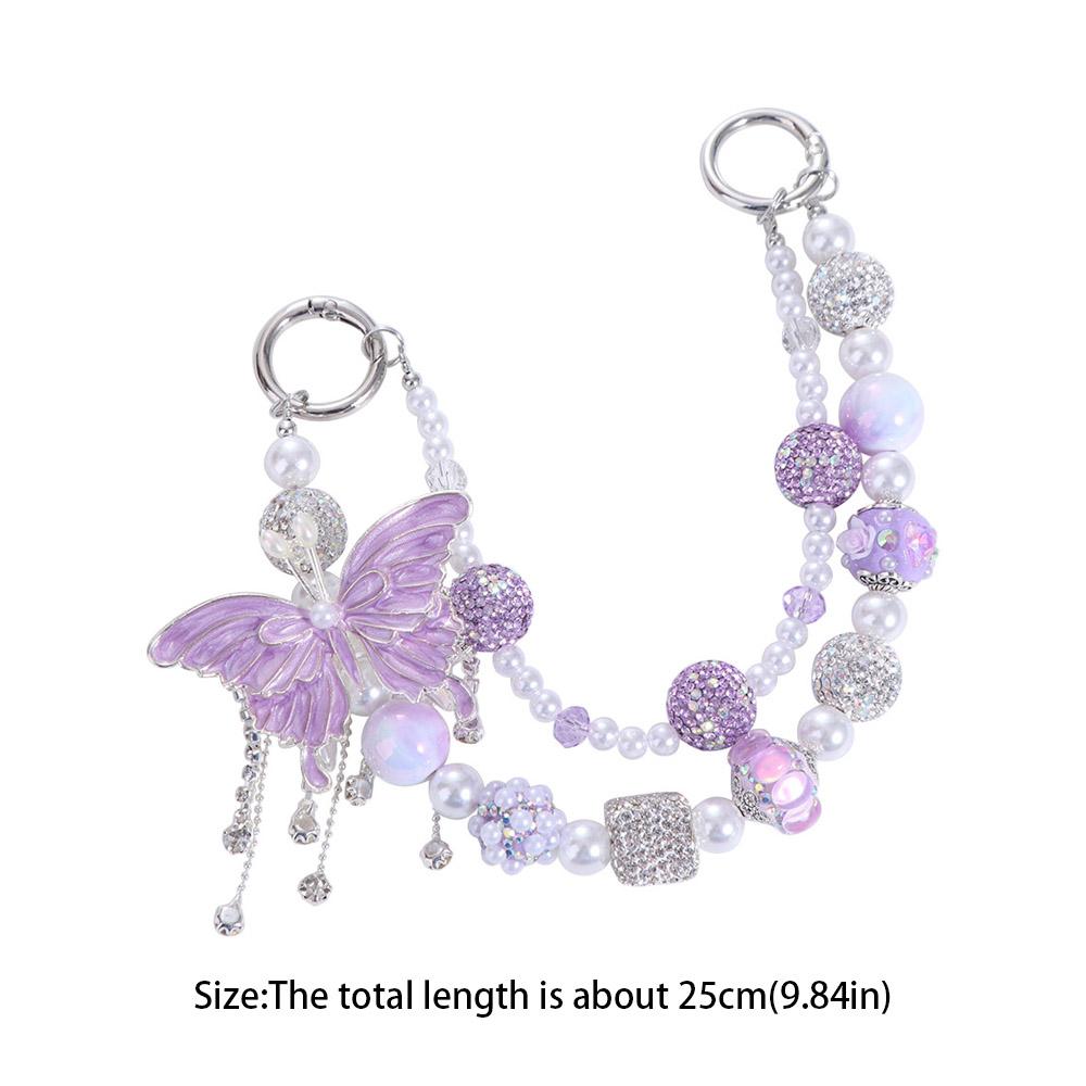 Glitter Rhinestone Phone Chain Double Layer Beaded Cell Phone Lanyard  Mobile Phone Pendant