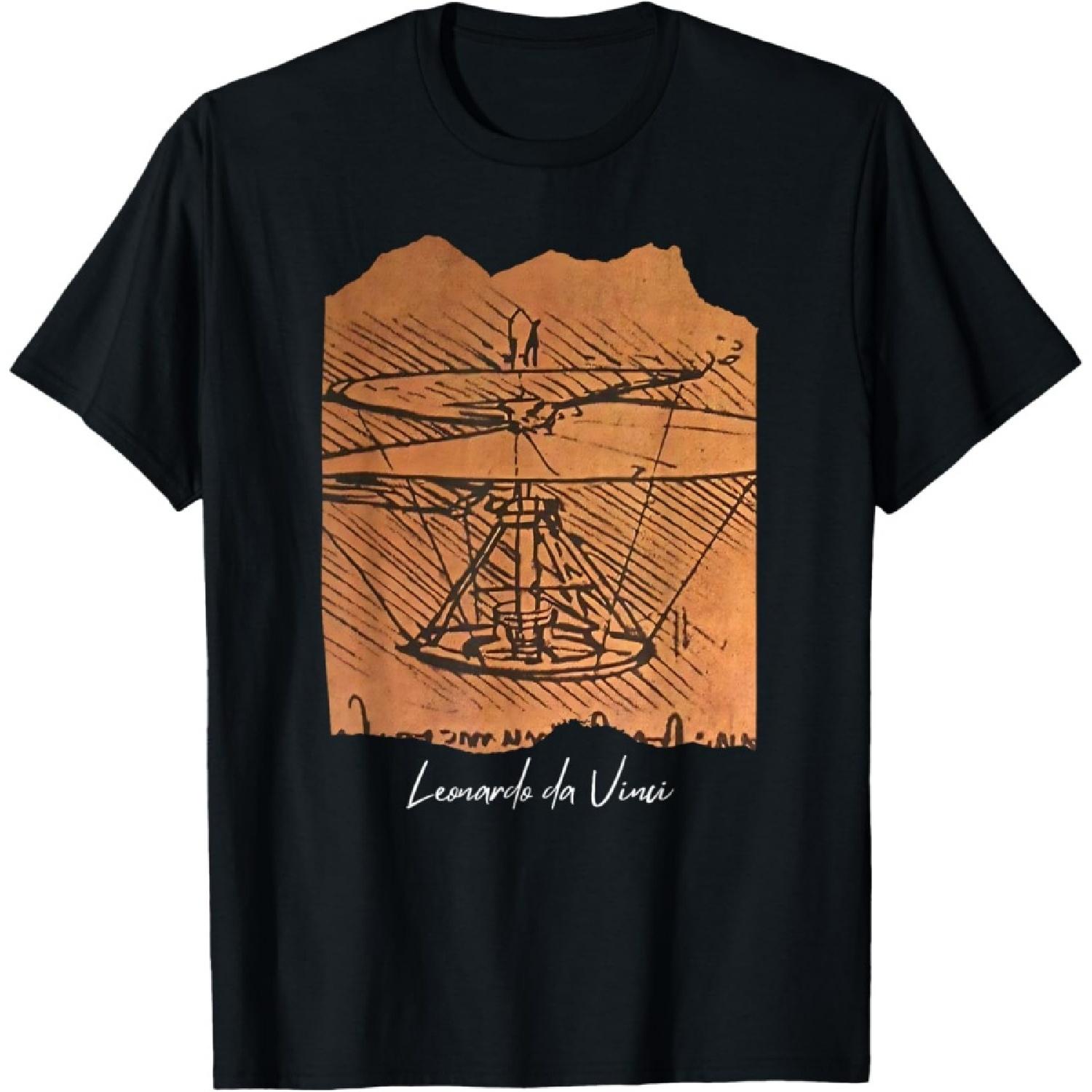 Helicopter Design by Leonardo da Vinci Famous Drawing Art T-Shirt S