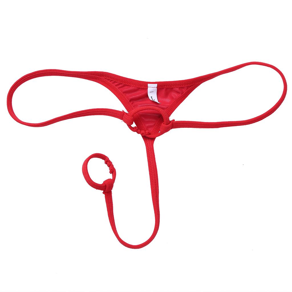 Men Lingerie Patent Leather G-String With Hole Loop Bikini Briefs Underwear Underpants
