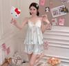 Summer new sweet pure lace floral suspender shorts pajamas ins girl cute loungewear with chest pad