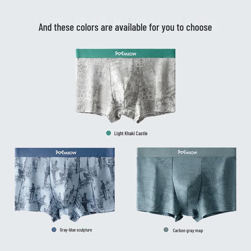 MiiOW Men's 10A Antibacterial Pure Cotton Boxer Briefs 3-Pack