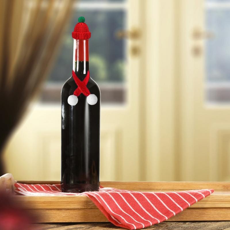 16pcs Knitting Mini Hats Scarf Doll Clothes Accessories DIY Crafts Wine Bottle Decors Christmas Party Ornament Decoration