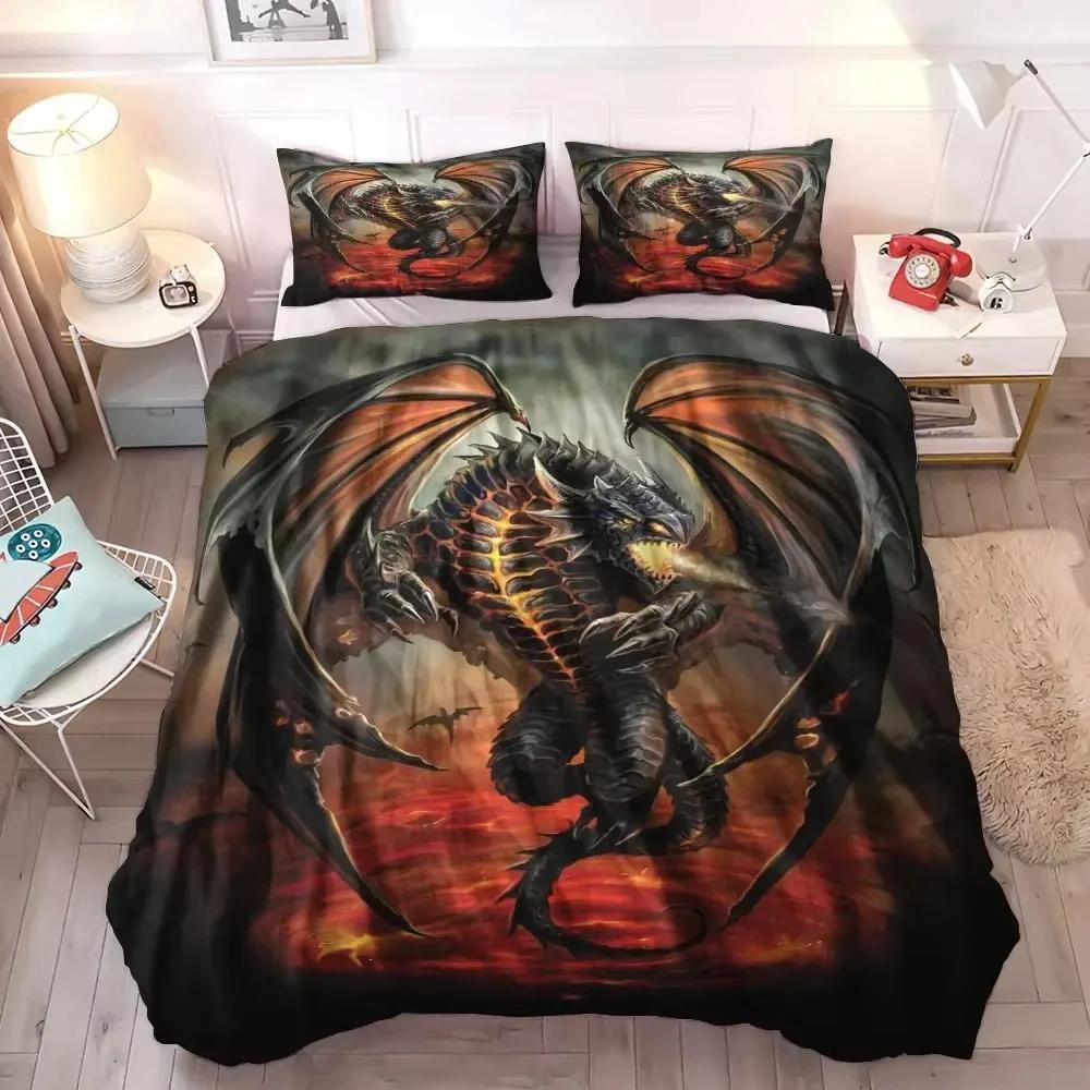 Dragon And Phoenix Duvet Cover Set Queen King Size Fantasy World Monster Bedding Sets Mens Boys And Teenagers Comforter Covers