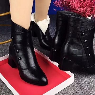 Autumn New High Heels Soft Leather Breasted Low Top Heeled Shoes Dress Women Pointed Toe Shoes Retro Zapatos Mujer Women Boots