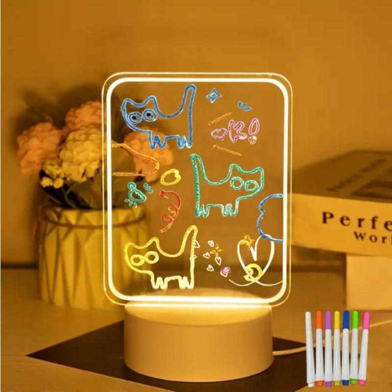 3D Acrylic Writing Board Night Light - Erasable LED Message Board with USB Power, Glowing Note Pad for Home Bedroom Office