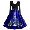 Women's Christmas Casual Fashion V-Neck Long Sleeve Printed Vintage Dresses