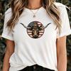 Patriotic Cowboy Bull American Flag Western Vintage T Shirt Rider Vintage Washed Stylish Unisex Breathable Stretched