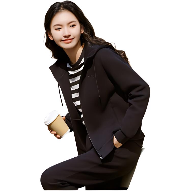 Anta Solid Color Knitted Running Sports Leisure Set Women sets Black 962417201-1
