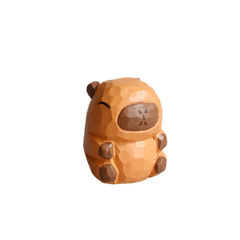Capibala Cute Animal Small Model Statue Solid Capybara Wood Carving Home Room Office Car Decoration Accessories