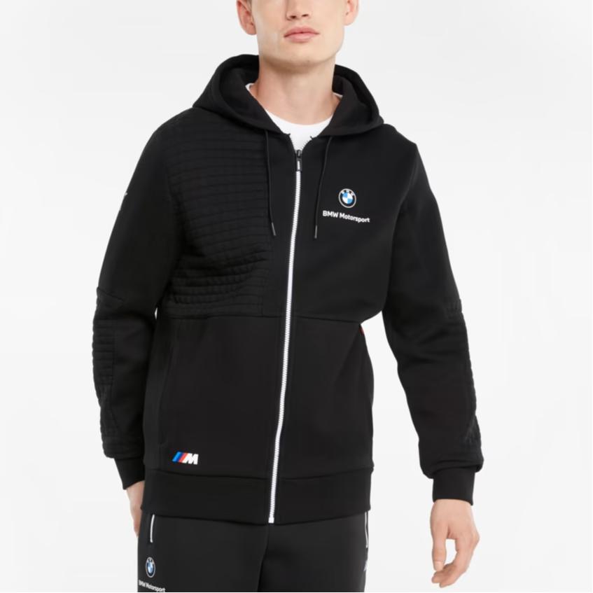 Puma Bluza z kapturem na zamek Bmw Motorsport Series Logo w jednolitym kolorze Męska Odzież wierzchnia Czarna 531187-01