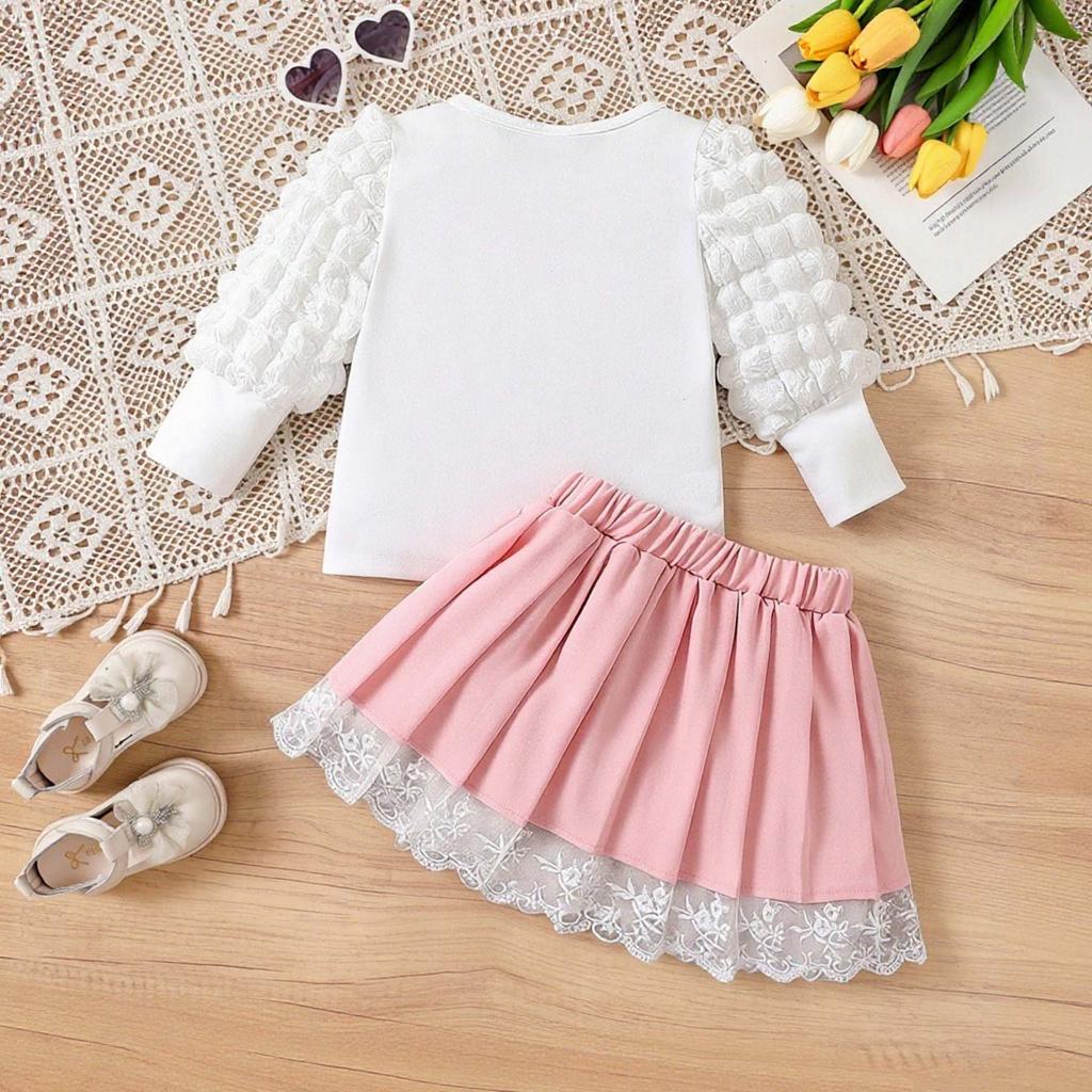 Baby Girl Clothing Set 0-2 Years Long Sleeve Top and Pleated Skirt Toddler Girls 2 Piece Outfit Princess Style Daily Wear Baby Clothes Birthday Party