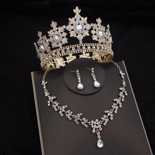 

Наборы свадебных украшений с цветами в стиле барокко и кристаллами для женщин, модные диадемы с короной, серьги и ожерелье, комплект невесты, выпускного вечера, Дубай, комплекты ювелирных изделий белый