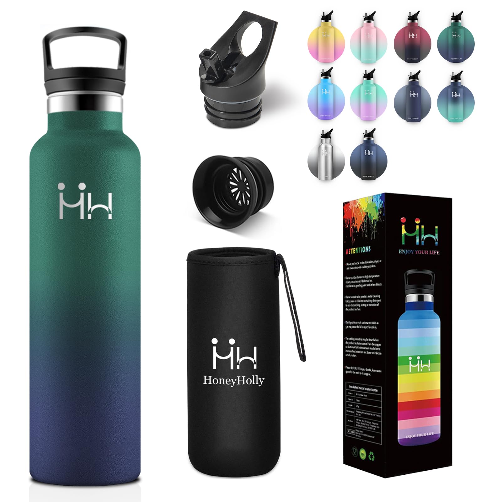 

YANGYAO 1-литровый портативный термос для воды с широким горлом, двойной стенкой из нержавеющей стали, подходит для газированных напитков и удобной переноски в тканевом чехле, легко наполнять и мыть