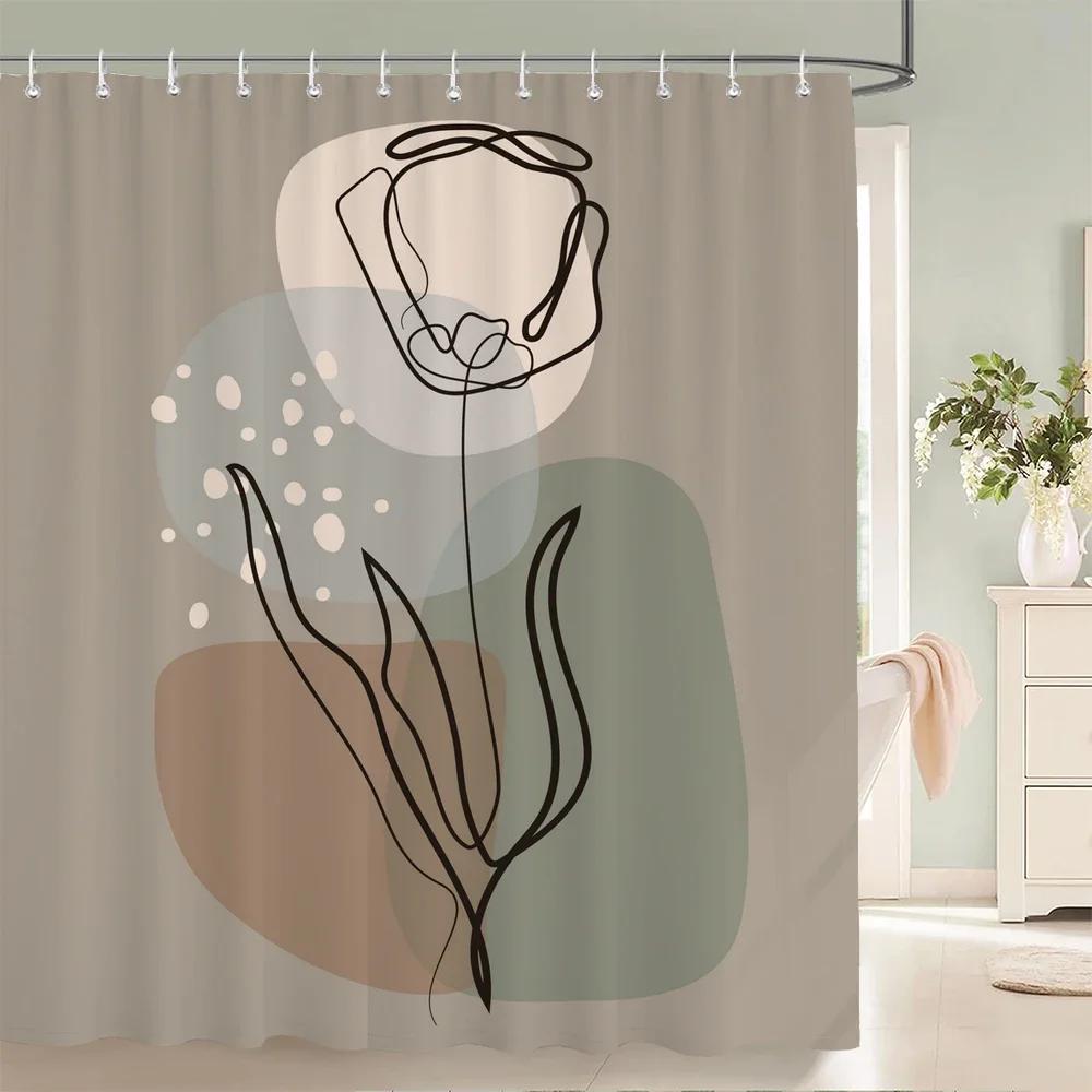 Nordic Wind Shower Curtain Rustic Geometric Morandi Color Shower Curtains Abstract Print Fabric Bathroom Bath Curtain With Hooks