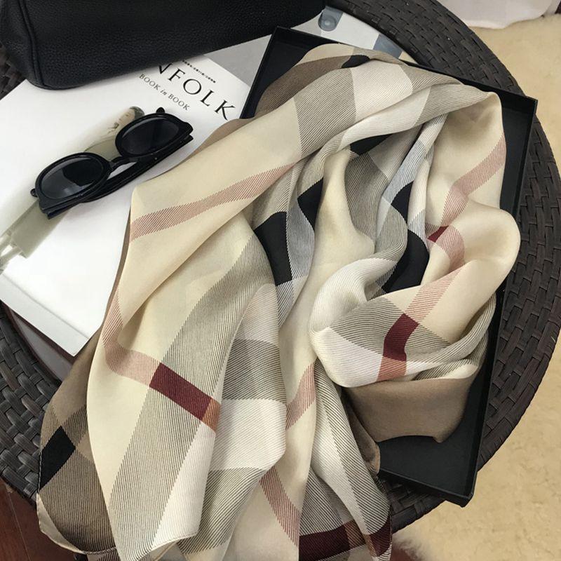 180*65cm 100% Mulberry Silk Printed Scarf Summer Sun Protection Thin Shawl Beach Scarf Neckerchief