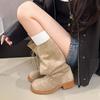Temperament French autumn medium and tall thick heel boots lace-up locomotive boots and boots women's round head black no