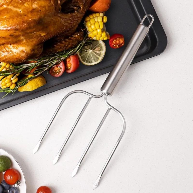BBQ Creative Stainless Steel Four Needle Turkey Fork Lamb Leg Skewer Grilled Fork Steak Fork Outdoor Barbecue Tool