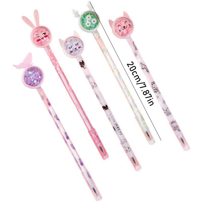 3Pcs Kawaii Butterfly Bunny Kitten Moon Sequin Neutral Pen Cute Cartoon Pen Black Ink Student Office School Stationery