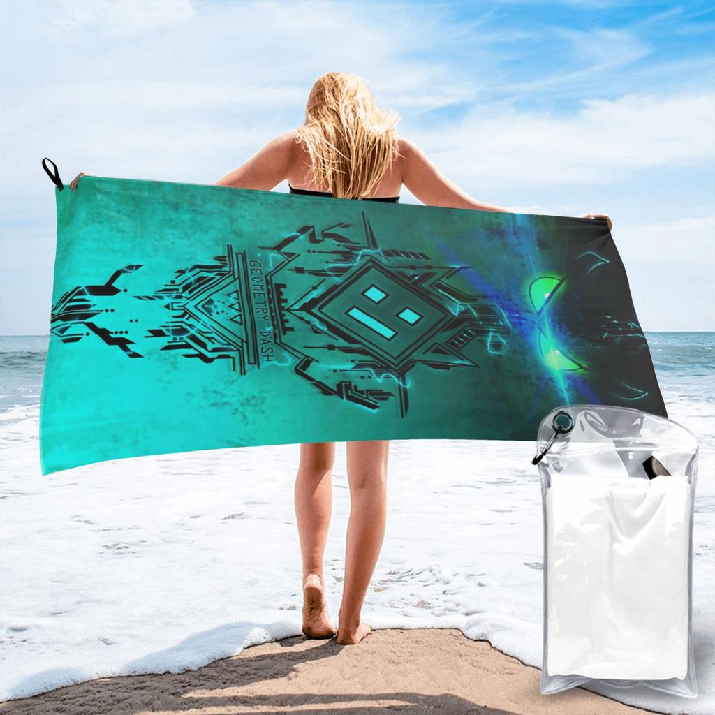 Video Game Geometry Dash Beach Towel Soft Microfiber Quick Dry Absorbent Quick Towels For Swimming