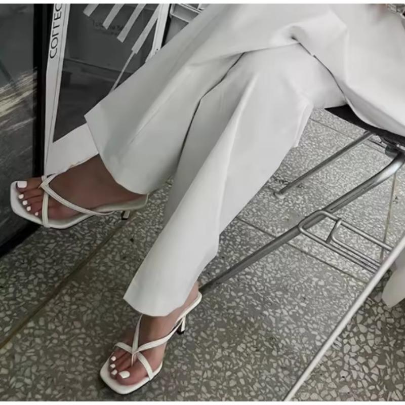 Fashion 2025hot Summer Women French Style Clip Toe Slippers Fashion Dress Slide Shoes Ladies Elegant High Heel Footwear Mature Style