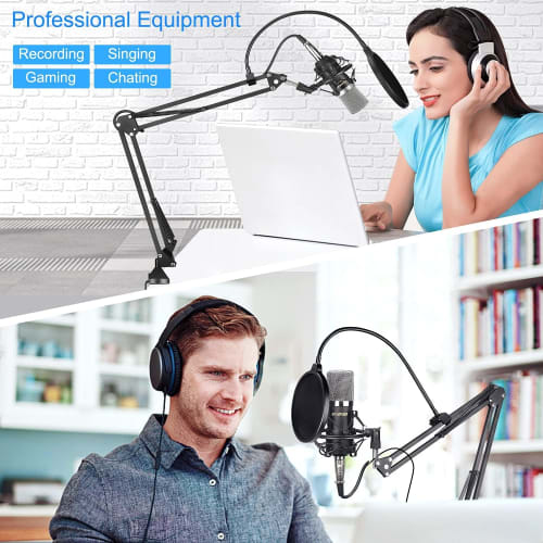 Desktop Foldable Microphone Stand with Extendable Microphone Arm for SoloCast USB Boom Arm Microphone, Adjustable Suspension Boom Scissor Arm for Hype