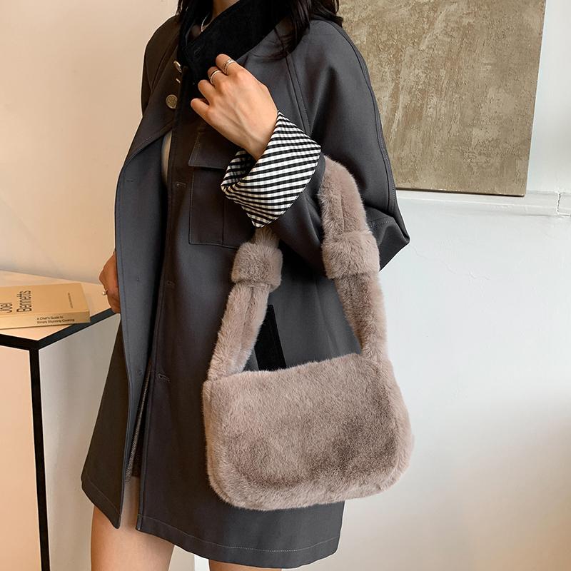 Velvet Zipper Car Stitching Light Luxury Exquisite Crossbody Bag New Solid Color Furry Versatile Shoulder Bag