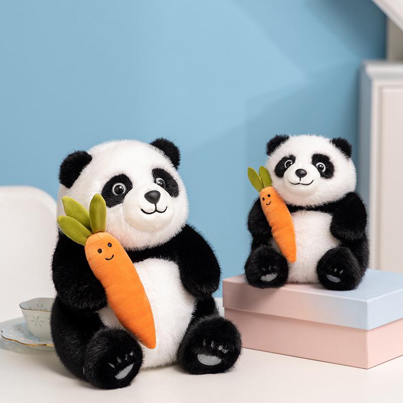 Stuffed Doll Multi Size Panda Plush Toy With Carrot Soft Black White Cute Sitting Room Decor Holiday Surprise Gift Collection