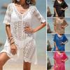 Zomer Gebreide Holle Strand Cover Sexy Jurk Dames Mode Nieuw Vakantie Casual Losse Jurken Dames Korte Mouw Oversized Zonnebrandjurk 26636