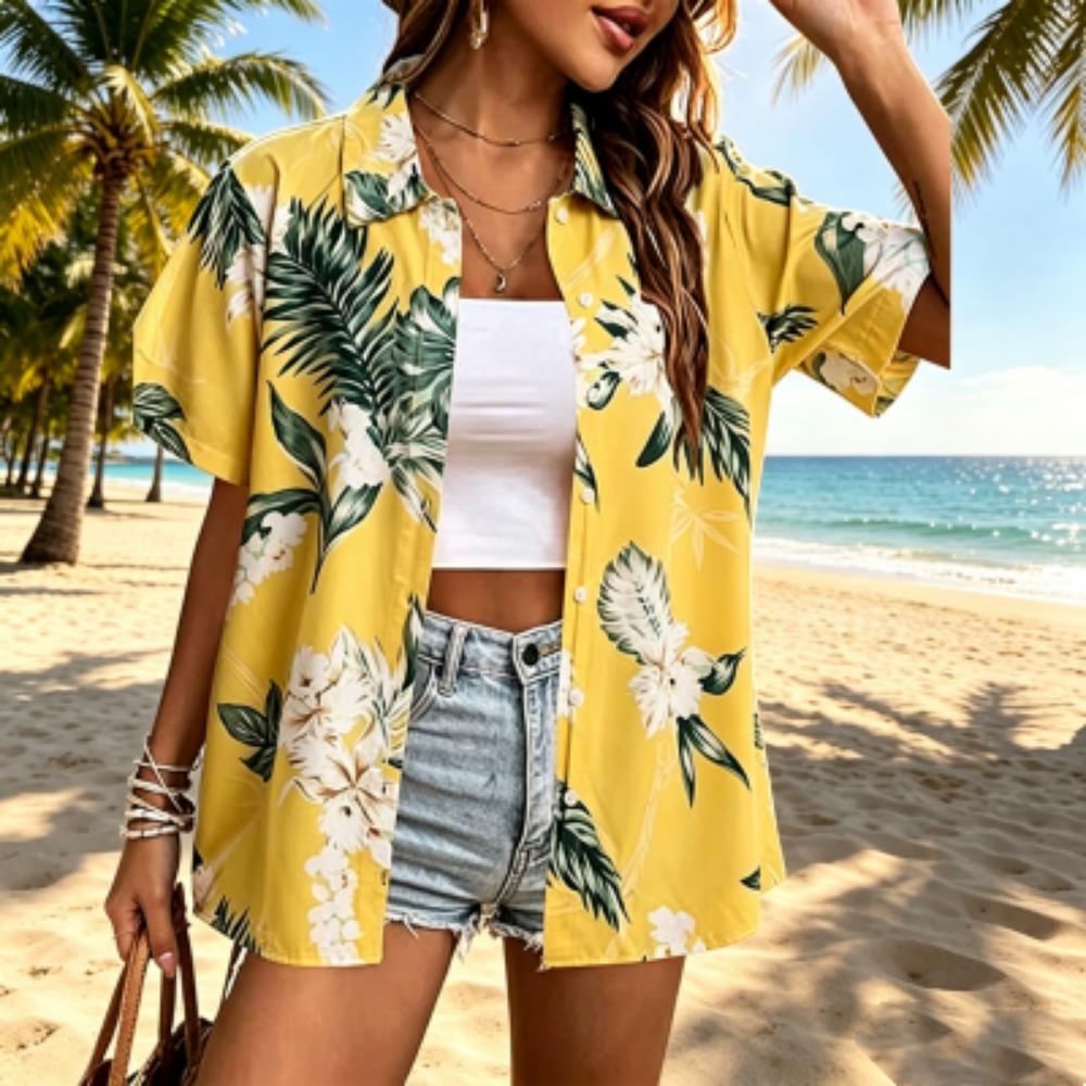 Summer Funny Plant Printing Shirt Hawaiian Beach Vacation Clothing Women's Fashion Street Style Shirt Daily Men's and Women's Shirt