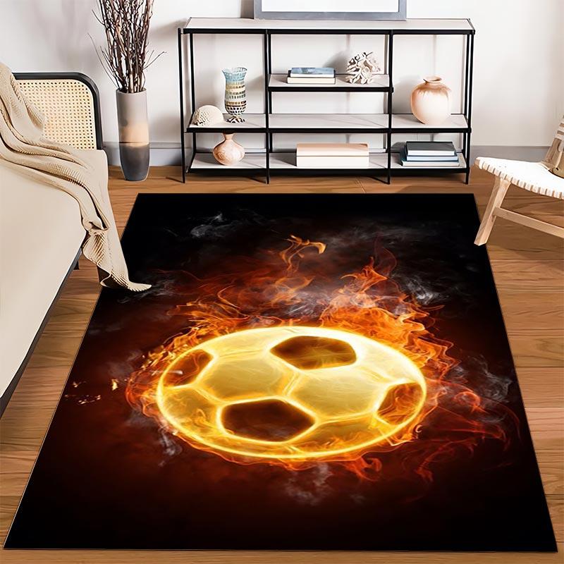 "Fiery Soccer Ball Design Carpet for Living Room, Modern Style Rug" Suitable for use as an anti-slip for living room bedroom sofas