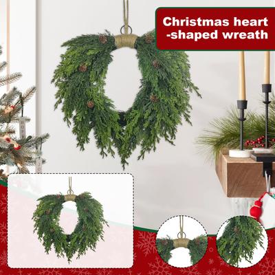 Pre-Lit Artificial Christmas Wreath,  Artificial Christmas Garland For Front Door With Red Bow, Cones, Red Berries,  LED Lights For Christmas Deco