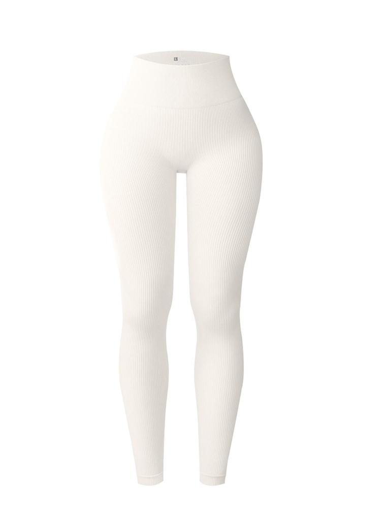 Women's European Style Seamless Ribbed High Waist Yoga Leggings - Peach Butt & Tummy Control Fitness Pants.