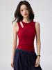 Women's Sleeveless Summer Top with Built-in Bra, Hollow Shoulder Straps