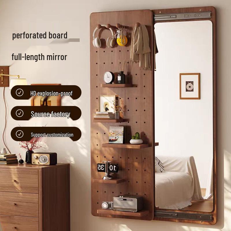 Wall-Mounted Pegboard Full-Length Sliding Mirror for Small Spaces