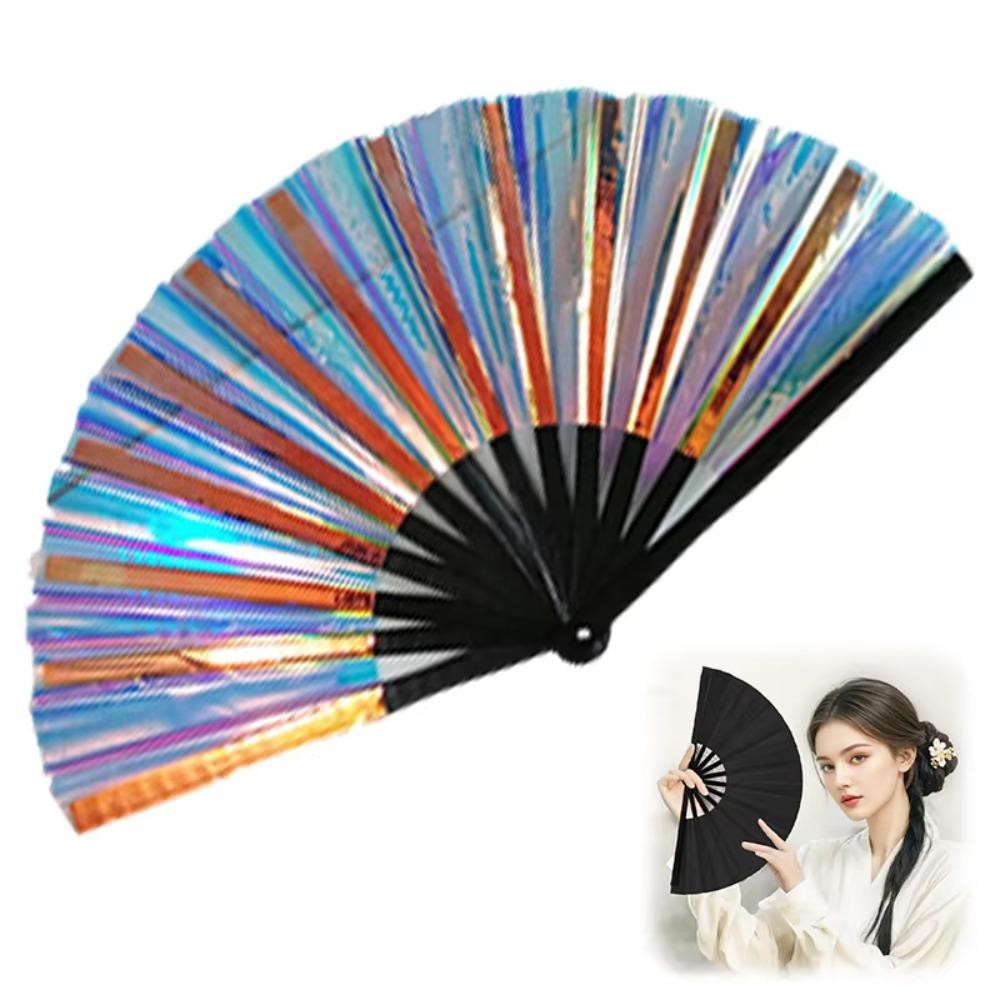 Laser Large Folding Hand Fan Exquisite Dance Fan Durable Kung Fu Fan  Stage Performances