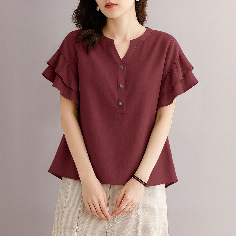 ZANZEA Women V-Neck Summer Casual Short Sleeve Blouse