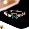 Princess Cut Green Zircon Simple Wedding Rings For Women Minimalist Gold Color Finger Ring Fine Jewelry Wedding Party
