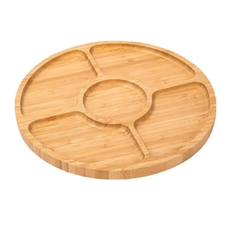 

Household Fruit Tray Tea Table Snack Tray Snack Tray Wooden Fruit Basket Snack Breakfast Rack Circular Compartment Dessert Tray