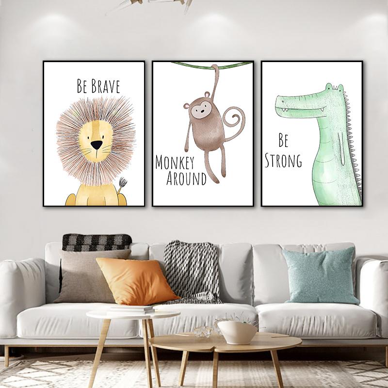 Cartoon Animal Canvas Painting Lion Monkey Crocodile Print Children's Room Wall Decor Elephant Poster for Living Room Home Decor Unframed