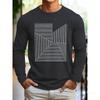 Svart Färg Herr Långärmad Digitaltryckt T-shirt Bekväm för Våren Randigt Mönster Är Modernt Kläder Vardaglig