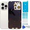 Original 15 Pro Back Glass Replacement & with Plate & Flex Cable and All Parts, Pre-Installed Camera Frame for iPhone 15 Pro + Repair Tools (White