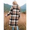 Temperament Slim-fit Langer Windbreaker Revers Tasche Karierter Wollmantel