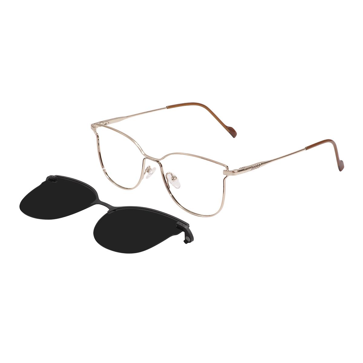 

Women Metal Cat Eye Glasses Frames Square Large Stylish Spectacle With Clip On Sunglasses For Prescription Lenses Polarized золотой