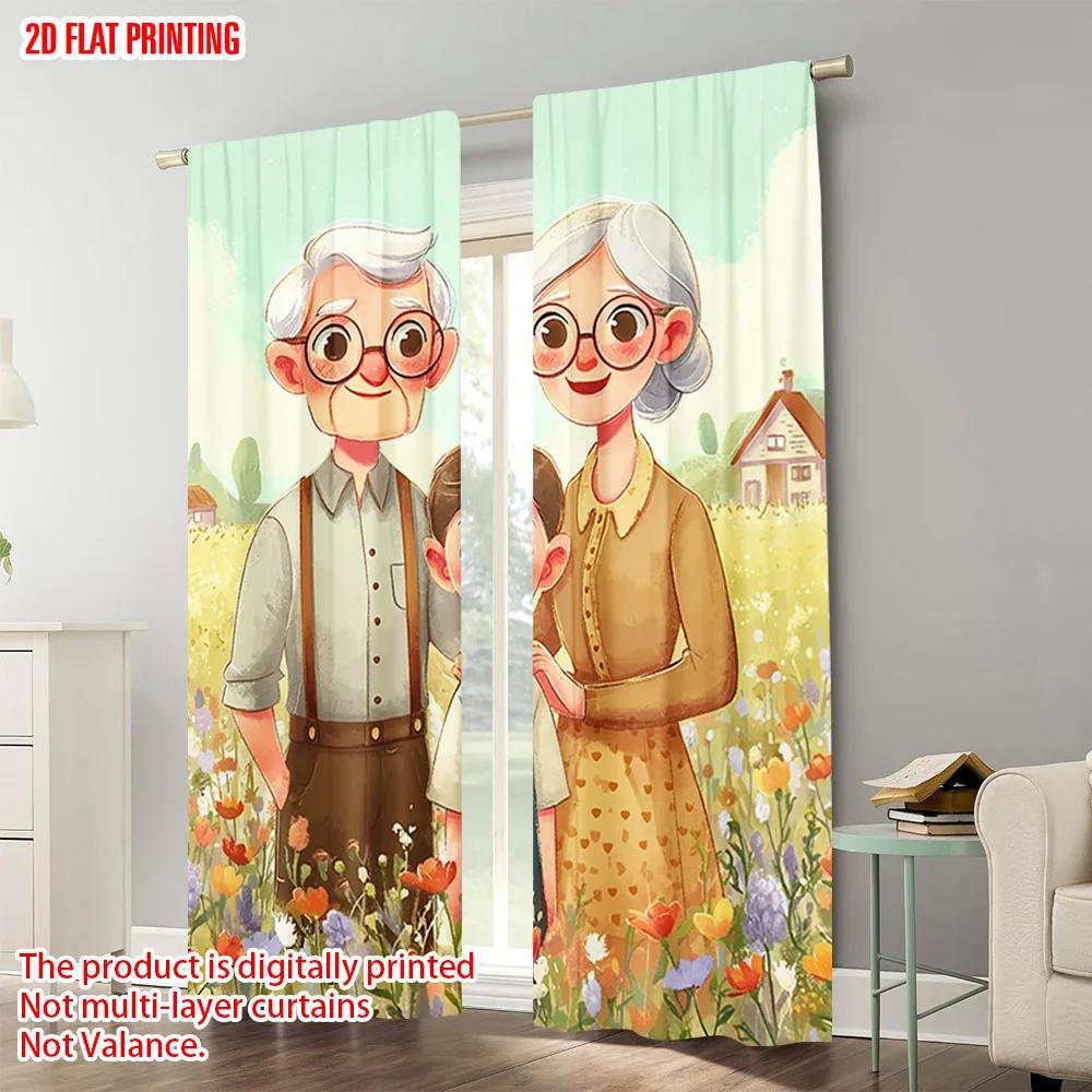 2pcs   plane printing Popular Curtain Panels Enchanting Grandparents1 Versatile 100% Polyester (without rod) Versatile All