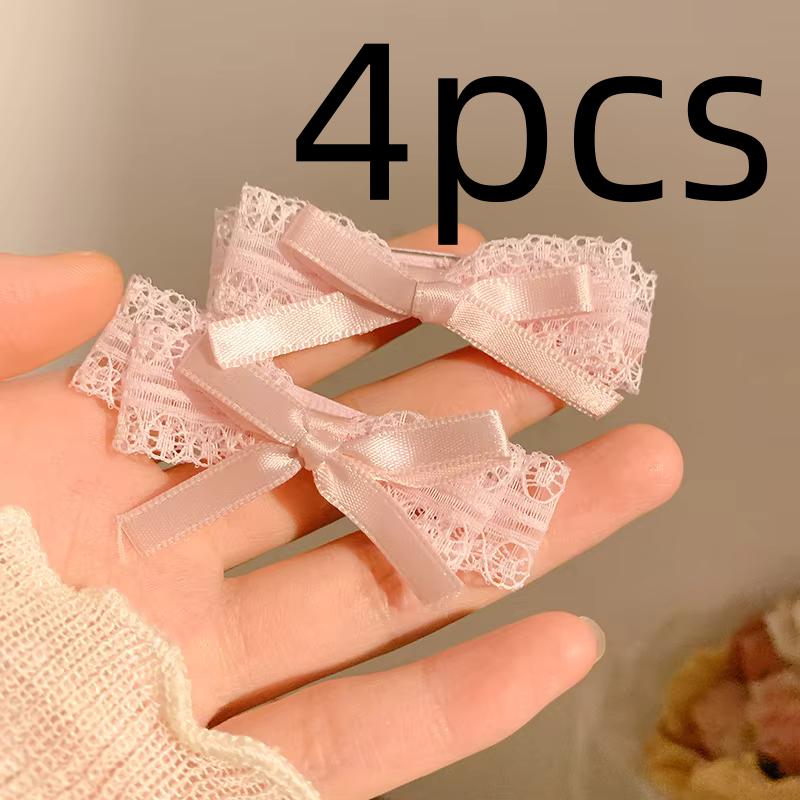 1 Paar Rosa Schleife Haarspangen Spitze Süßer Kopfschmuck Zirkon Schleife Haarnadel Mädchen Loli Cosplay Haaraccessoires
