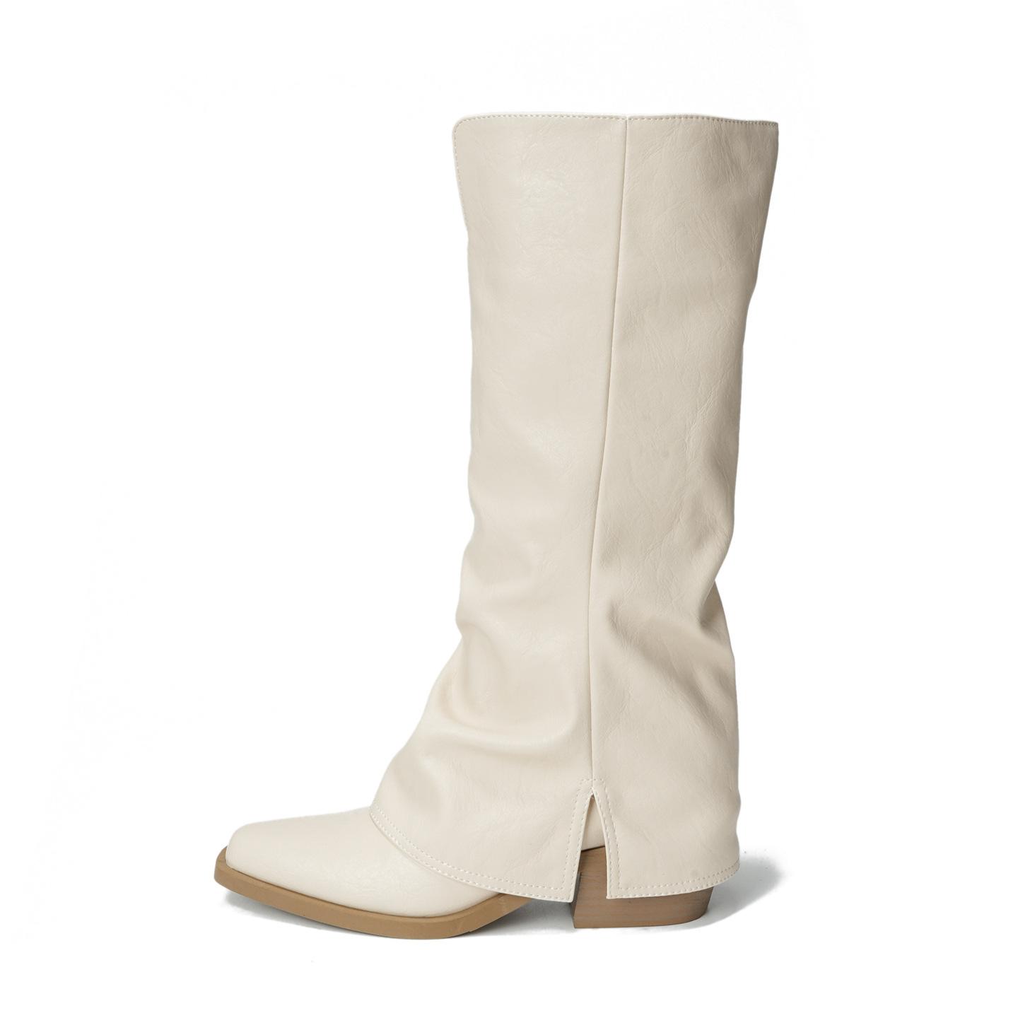 White Thick Heel Boots Women 2026 New High Heel Pointed Toe Trouser Leg Knight Boots Not Over The Knee Boots 35 8240₽