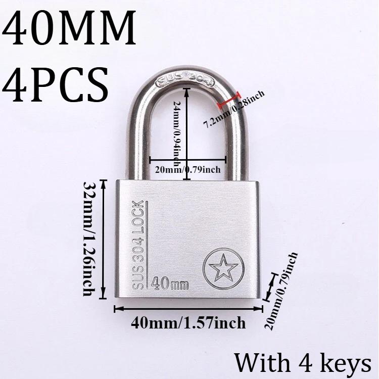 2/4 Pcs Padlock 304 Stainless Steel, Universal Key Lock, Home Cabinet Locker Outdoor Anti-theft Anti-skid Waterproof, Hardware
