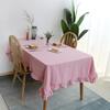 100% Cotton Table Cover Red Farmhouse Ruffle Tablecloth Soft Water-washed Tablecloths for Rectangle Party Wedding Decor Durable